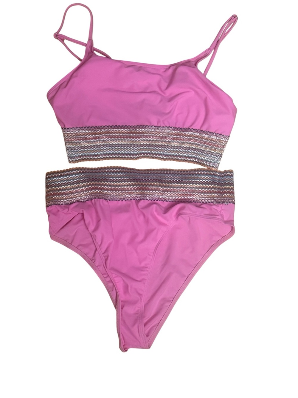 Hot Pink Two-Piece High-Waist Bikini with Decorative Waistband like new